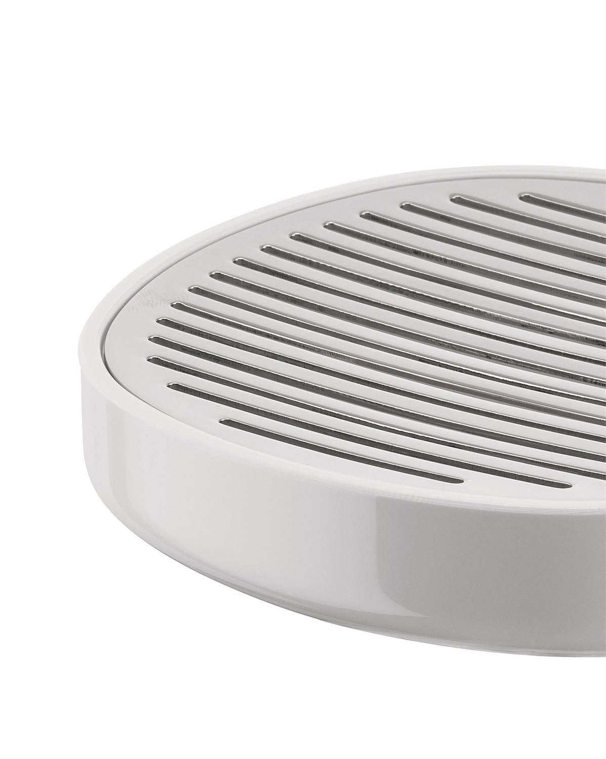 Alessi Birillo PL04 W Portasapone di Design in PMMA e Acciaio Inossidabile 18/10, Bianco - Design Minimalista con Griglia Removibile, Dimensioni 11x11x3 cm