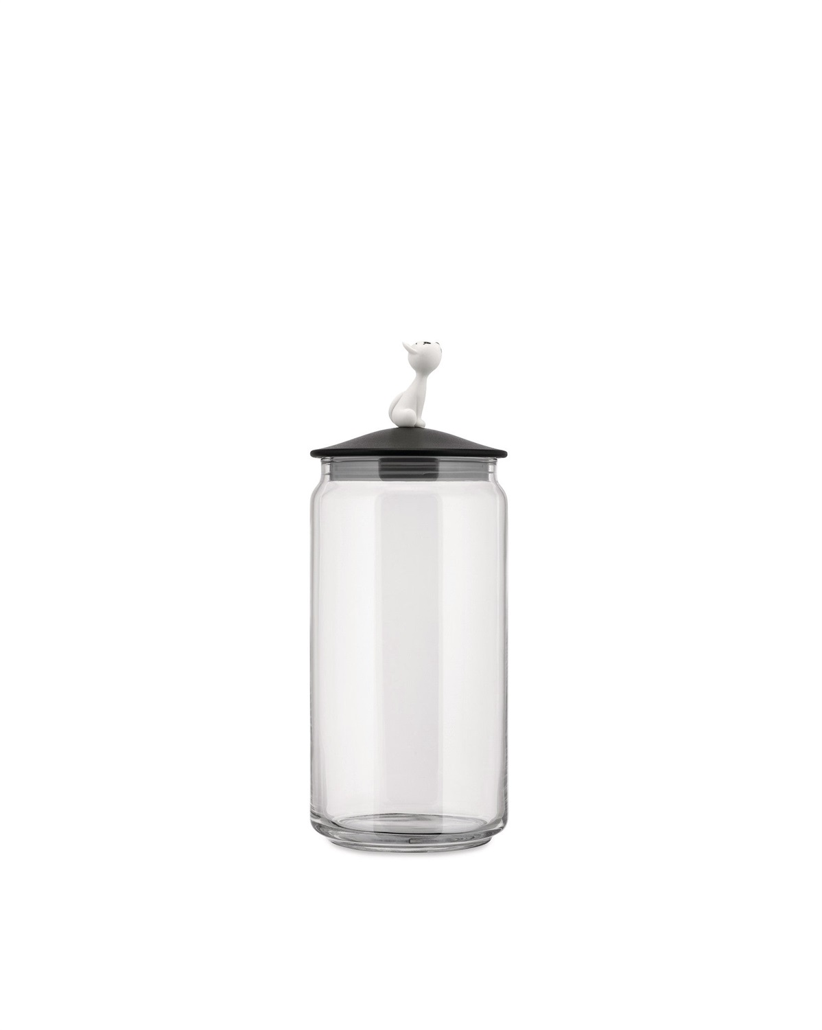 Alessi AMMI22 B Miòjar Barattolo in Vetro per Cibo Gatti con Coperchio in Resina Termoplastica, Nero