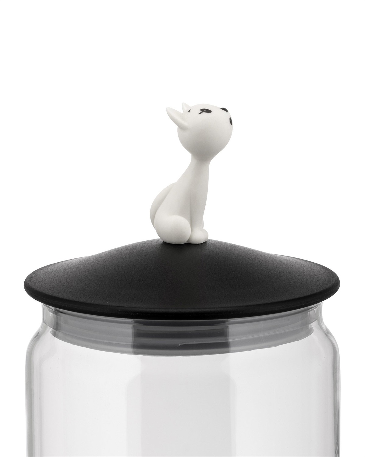 Alessi AMMI22 B Miòjar Barattolo in Vetro per Cibo Gatti con Coperchio in Resina Termoplastica, Nero