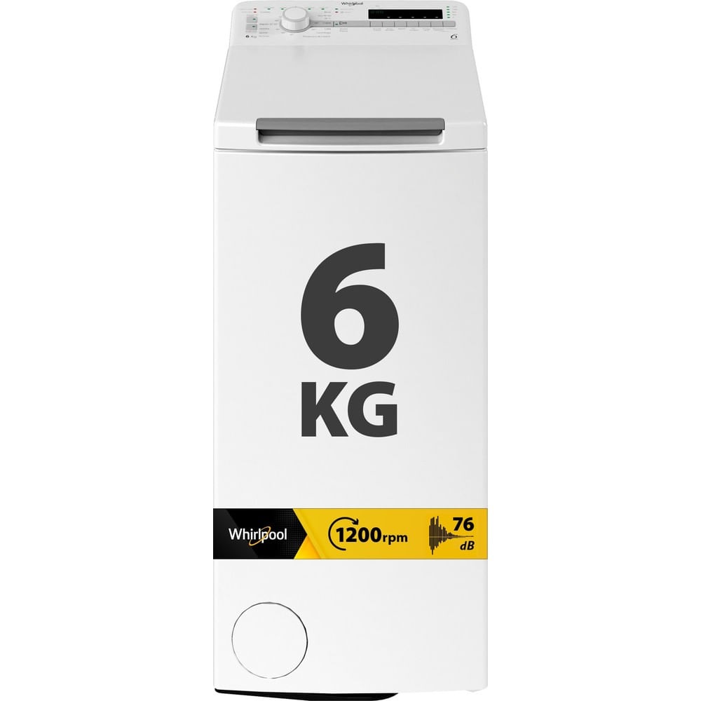 Whirlpool Lavatrice a libera installazione TDLR 6240S IT - Caricamento dall'alto, 6 kg, Classe C, 1200 Giri/min, 6° SENSO, FreshCare