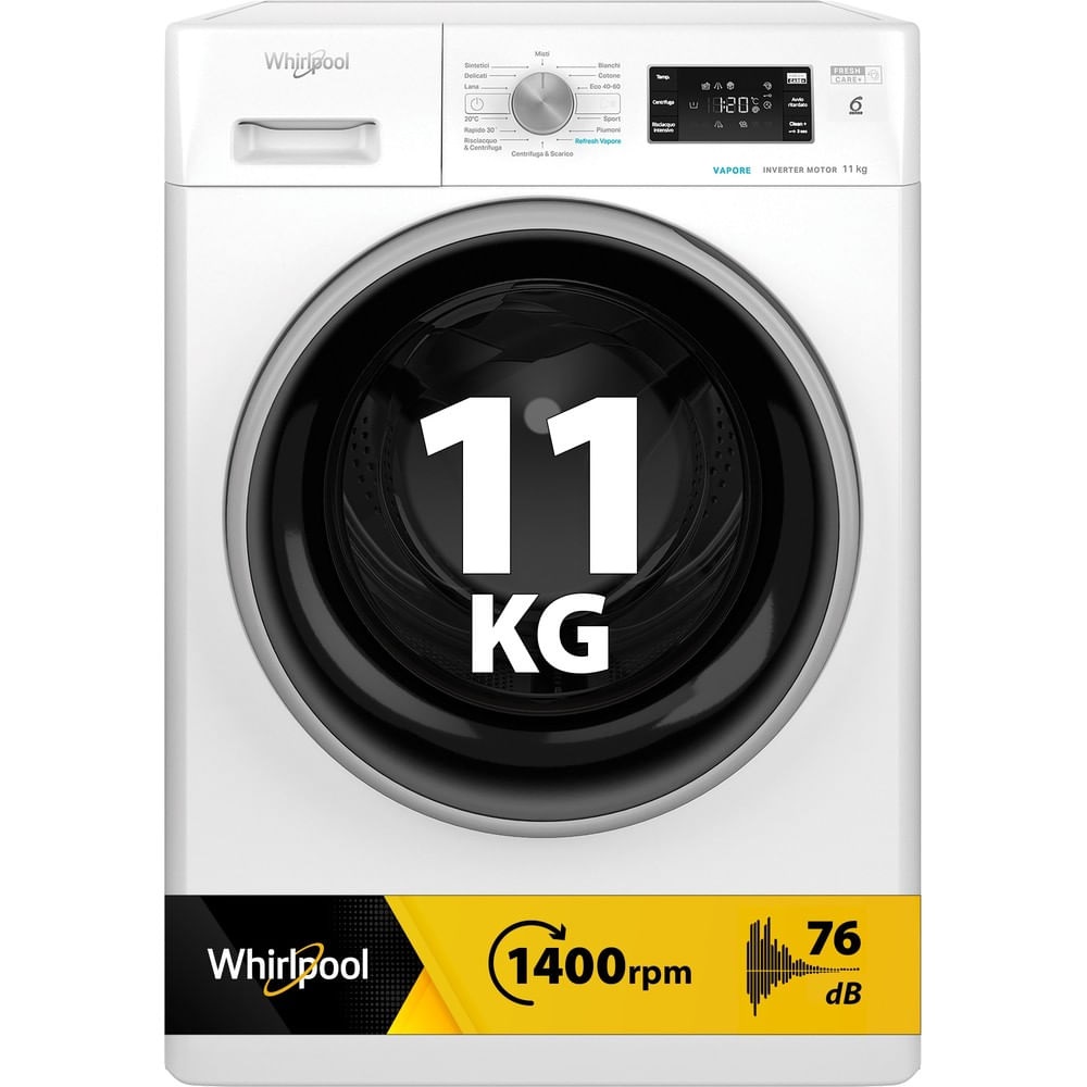 Whirlpool Lavatrice a libera installazione FFB 1148 BSV IT - 11 kg, Classe A, 1400 giri/min, Caricamento frontale, Bianco, Tecnologia 6° SENSO
