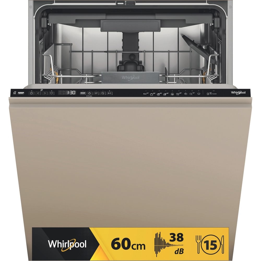 Whirlpool Lavastoviglie Maxispace BI 60 cm, Classe A, 15 Coperti, A Scomparsa Totale, Terzo Cesto Flessibile, Colore Nero