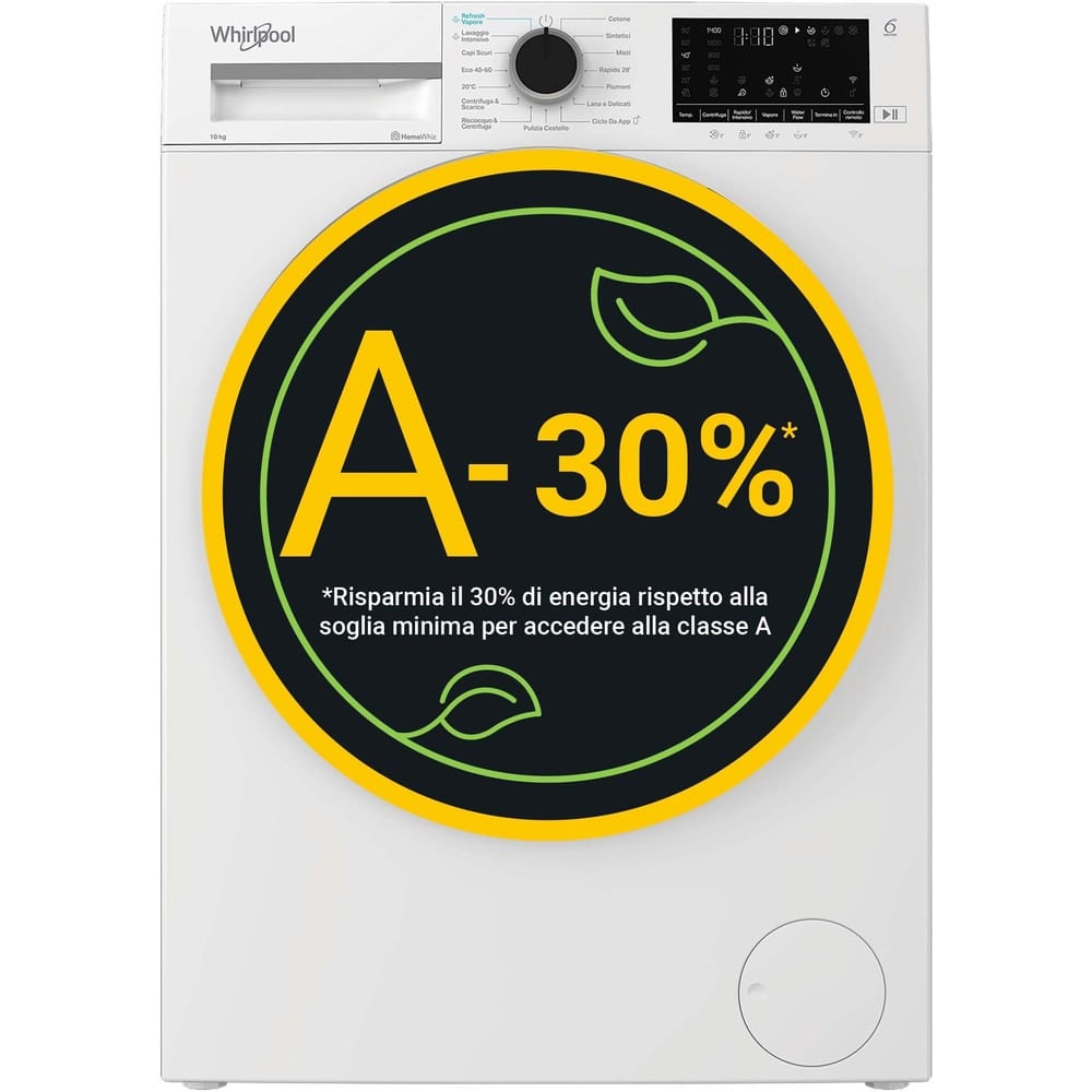 Whirlpool Lavatrice 10 Kg A-30% con WiFi, 1400 giri/min, Inverter e Vapore - WAM 09WB IT