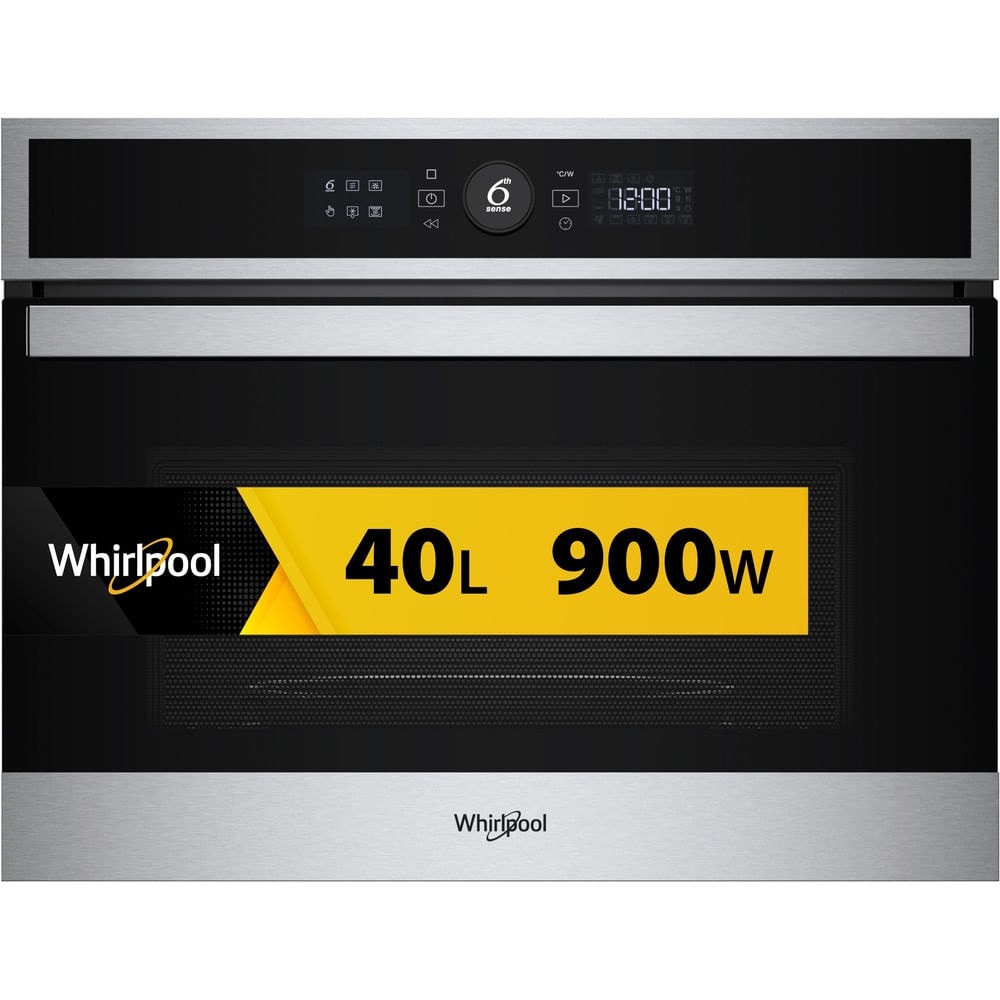 Whirlpool WMW47HMXI Microonde da Incasso Combinato 40L, 900W, Ventilato, Grill, Tecnologia 6° Senso, Nero e Acciaio Inox