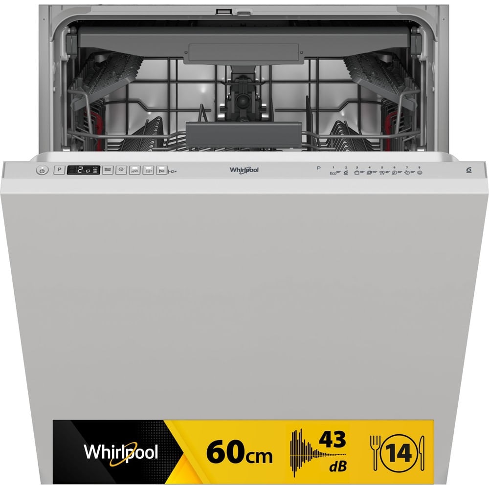 Whirlpool WIC3C33F Lavastoviglie a Scomparsa Totale 14 Coperti Classe Energetica D 8 Programmi 60 cm Argento e Bianco