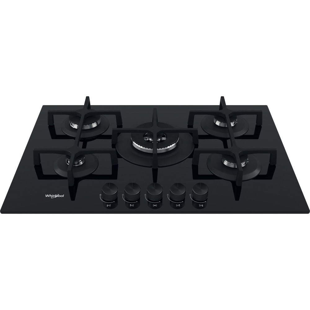Whirlpool GOA 7523/NB1 Piano Cottura a Gas 73 cm, 5 Fuochi, Vetro Nero, Da Incasso