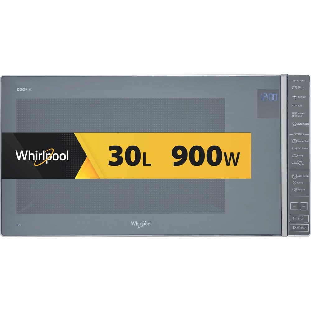 Whirlpool MWP 304 M Microonde Combinato 30L con Grill, 900W, Funzione Vapore e Display LCD