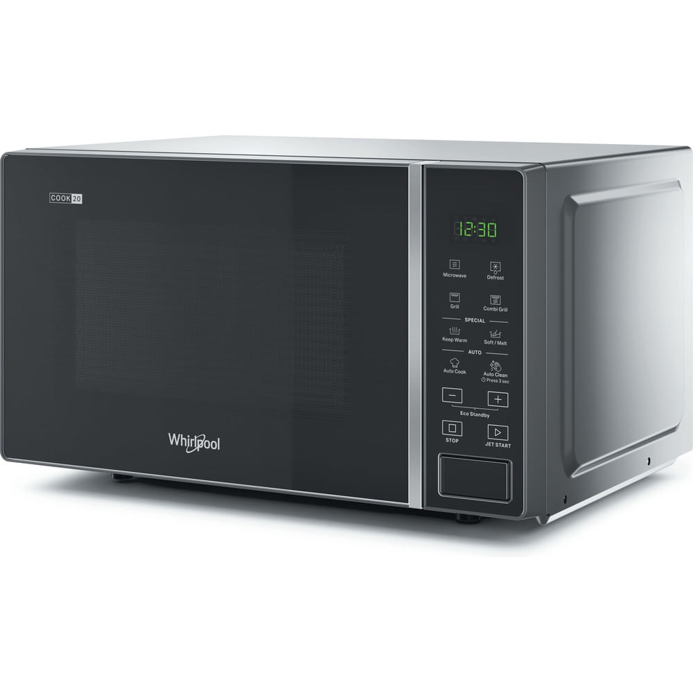 Whirlpool MWP 203 SB Microonde Combinato con Grill, Capacità 20 Litri, Potenza 700 Watt, Display Digitale Touch, Silver Black