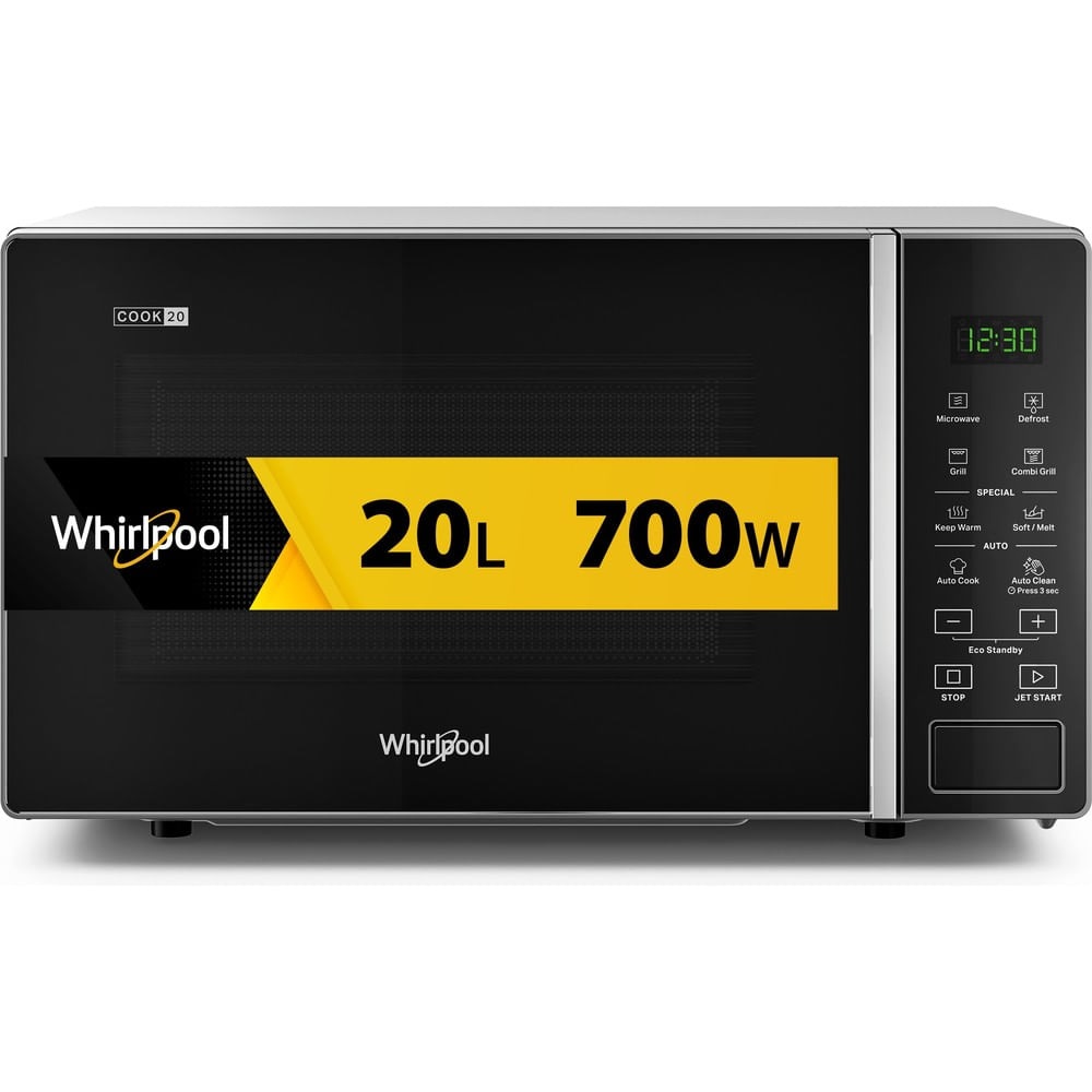 Whirlpool MWP 203 SB Microonde Combinato con Grill, Capacità 20 Litri, Potenza 700 Watt, Display Digitale Touch, Silver Black