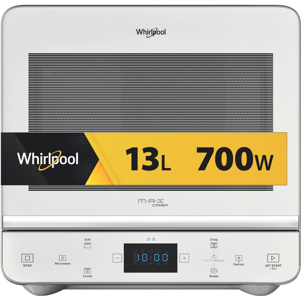 Whirlpool Microonde Combinato MAX 49 WSL, Capacità 13 Litri, Potenza 700 Watt, Funzione Grill e Crisp, Argento/Bianco