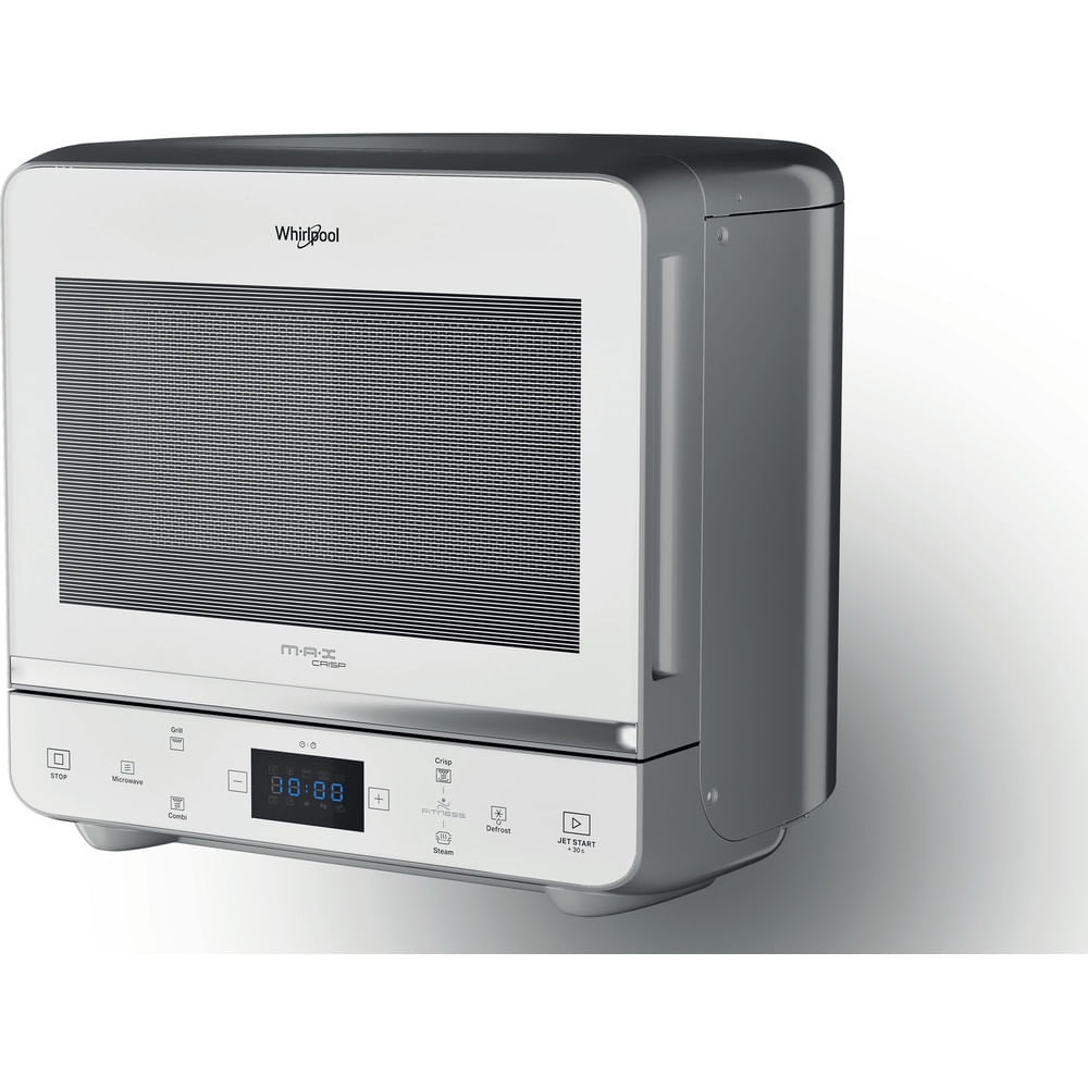 Whirlpool Microonde Combinato MAX 49 WSL, Capacità 13 Litri, Potenza 700 Watt, Funzione Grill e Crisp, Argento/Bianco