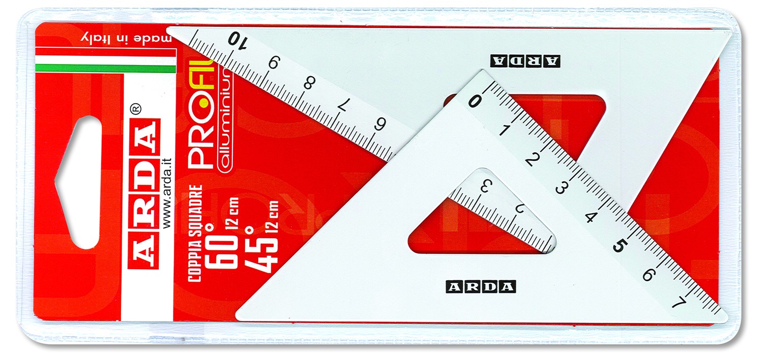 ARDA Coppia di Squadre da Disegno in Alluminio 12 cm - Angoli 45° e 60°, Design Sicuro e Millimetrato