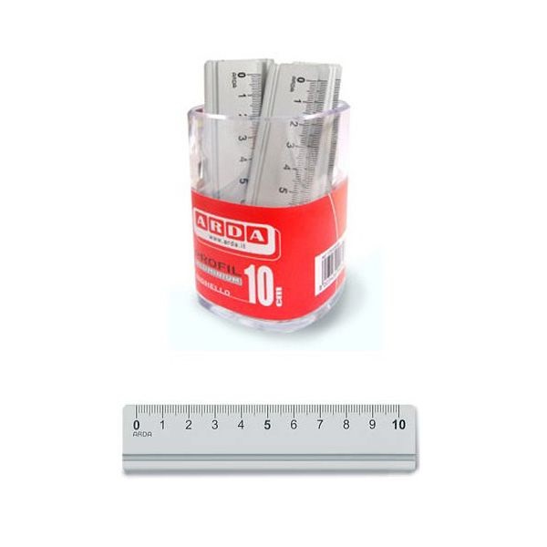 ARDA Barattolo 15 Righelli in Alluminio 10 cm - Profilo Stretto con Smusso e Angoli Arrotondati