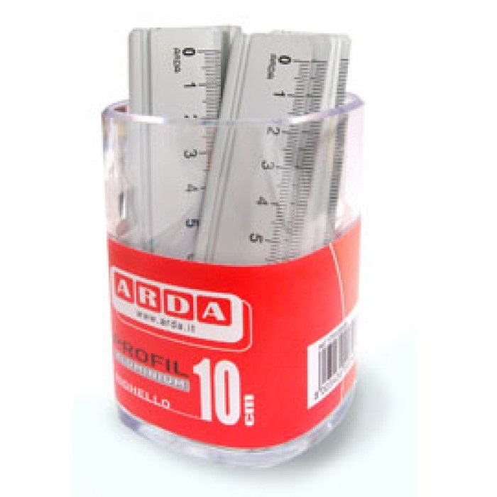 ARDA Barattolo 15 Righelli in Alluminio 10 cm - Profilo Stretto con Smusso e Angoli Arrotondati