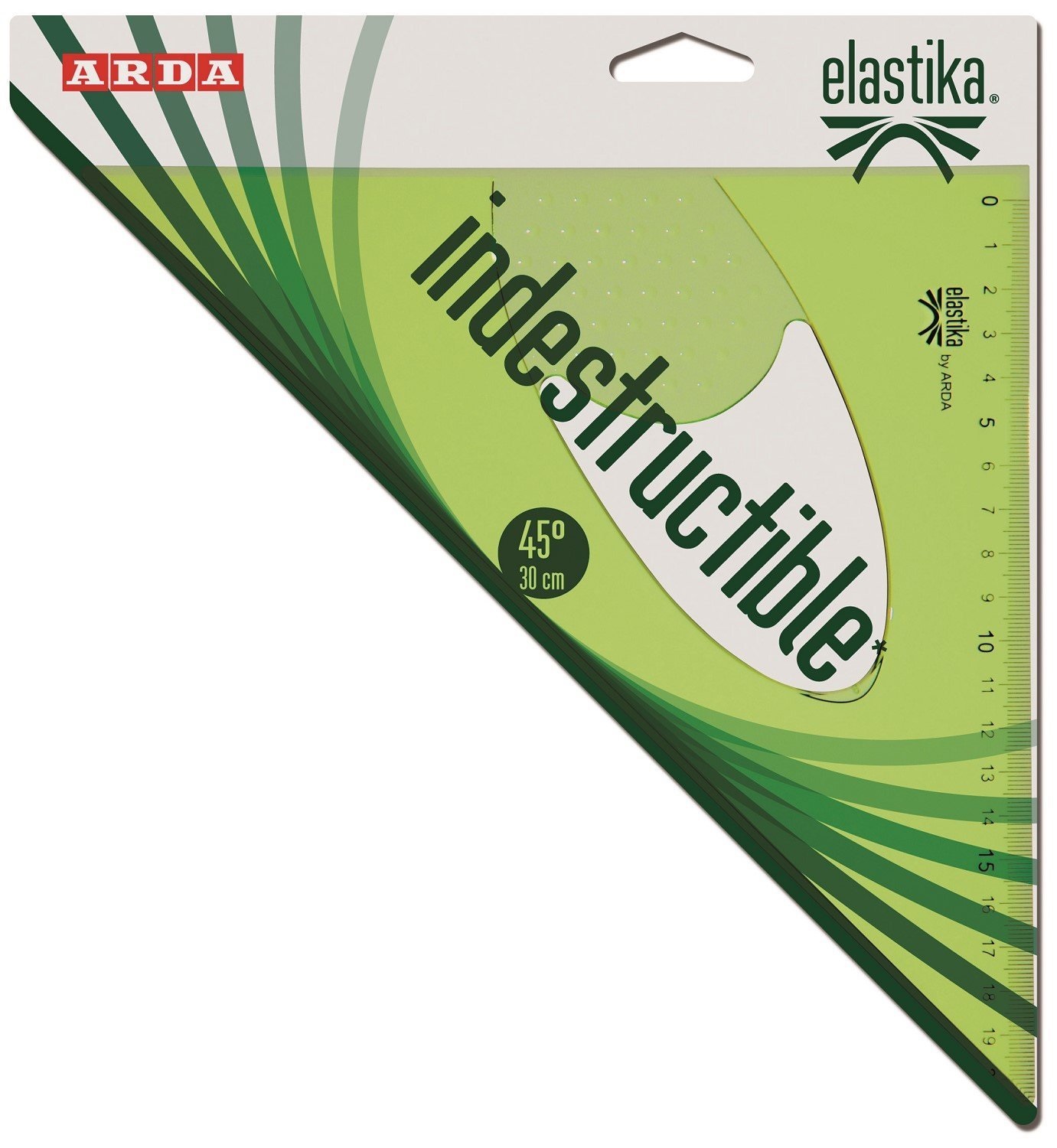 ARDA Elastika Squadra 45° 30 cm - Plastica Flessibile Verde Trasparente, Indistruttibile e Ergonomica