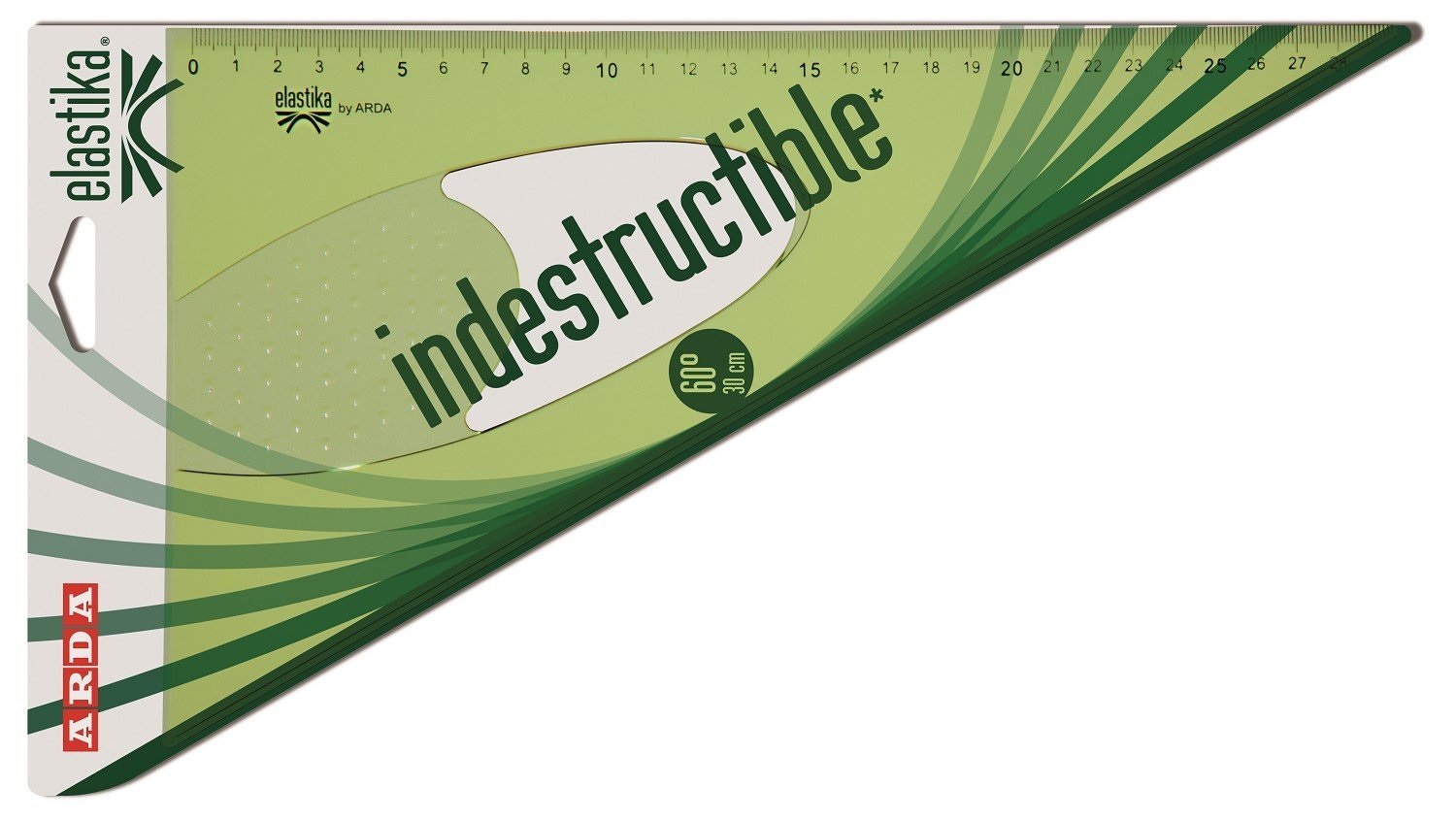 ARDA Squadra Elastika 60° 30 cm - Plastica Flessibile Verde Trasparente, Ergonomica e Indistruttibile