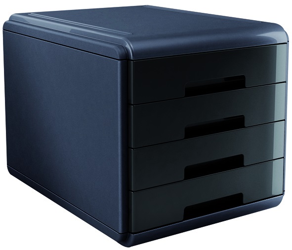 ARDA Cassettiera MyDesk 4 Cassetti Grigio/Nero in Polistirolo e Materiale Infrangibile con Scorrimento Silenziato e Blocco a Fine Corsa