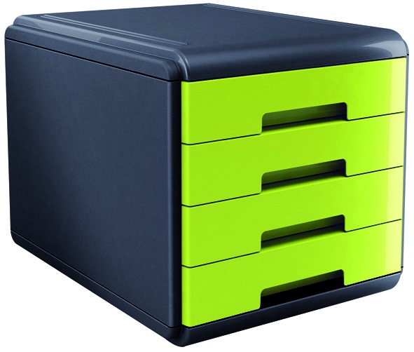 ARDA Cassettiera MyDesk 4 Cassetti Grigio/Verde in Polistirolo con Scorrimento Silenziato e Blocco a Fine Corsa