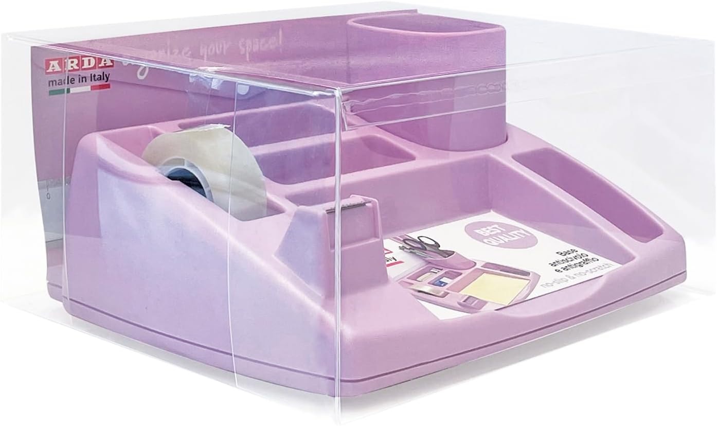 Arda Desk Organizer Oliver Pastel Lilla - Vassoio da scrivania con portapenne estraibile, scomparti per attaches e post-it, base antiscivolo e antigraffio