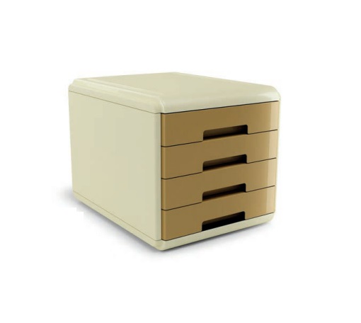 ARDA Cassettiera Vintage Caramel - 4 cassetti - 29,5 x 38,5 x 28,2 cm - colore ocra - in resistente PPL