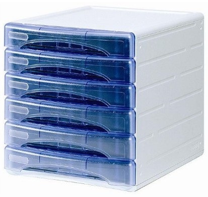 ARDA Cassettiera Olivia 6 Cassetti Azzurro Trasparente - Polistirolo Antiurto, Dimensioni 310x400x325 mm