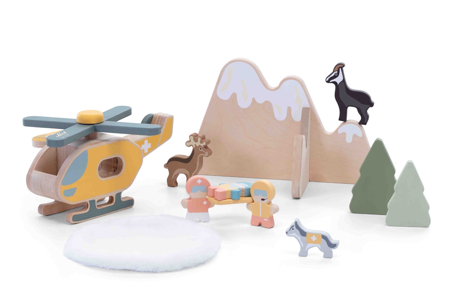 Sevi Playset Elisoccorso in Legno con Figurine e Accessori - Gioco Creativo per Bambini 3 Anni