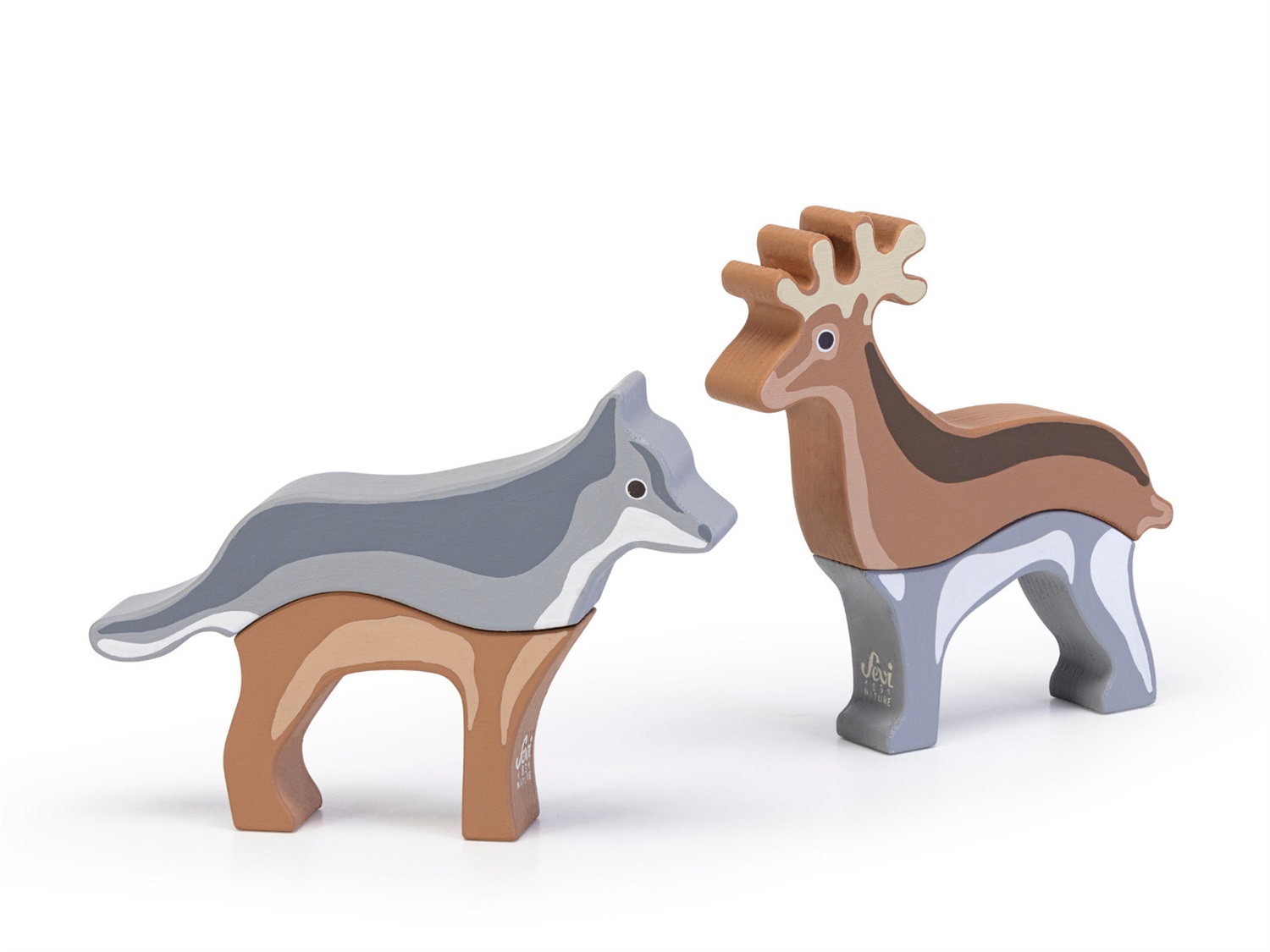 Sevi Mix o Match Animali Dolomiti Lupo-Cervo - Set da Gioco in Legno per Bambini da 3 Anni - Modello 87865 - Dimensioni 23x6x15,5 cm