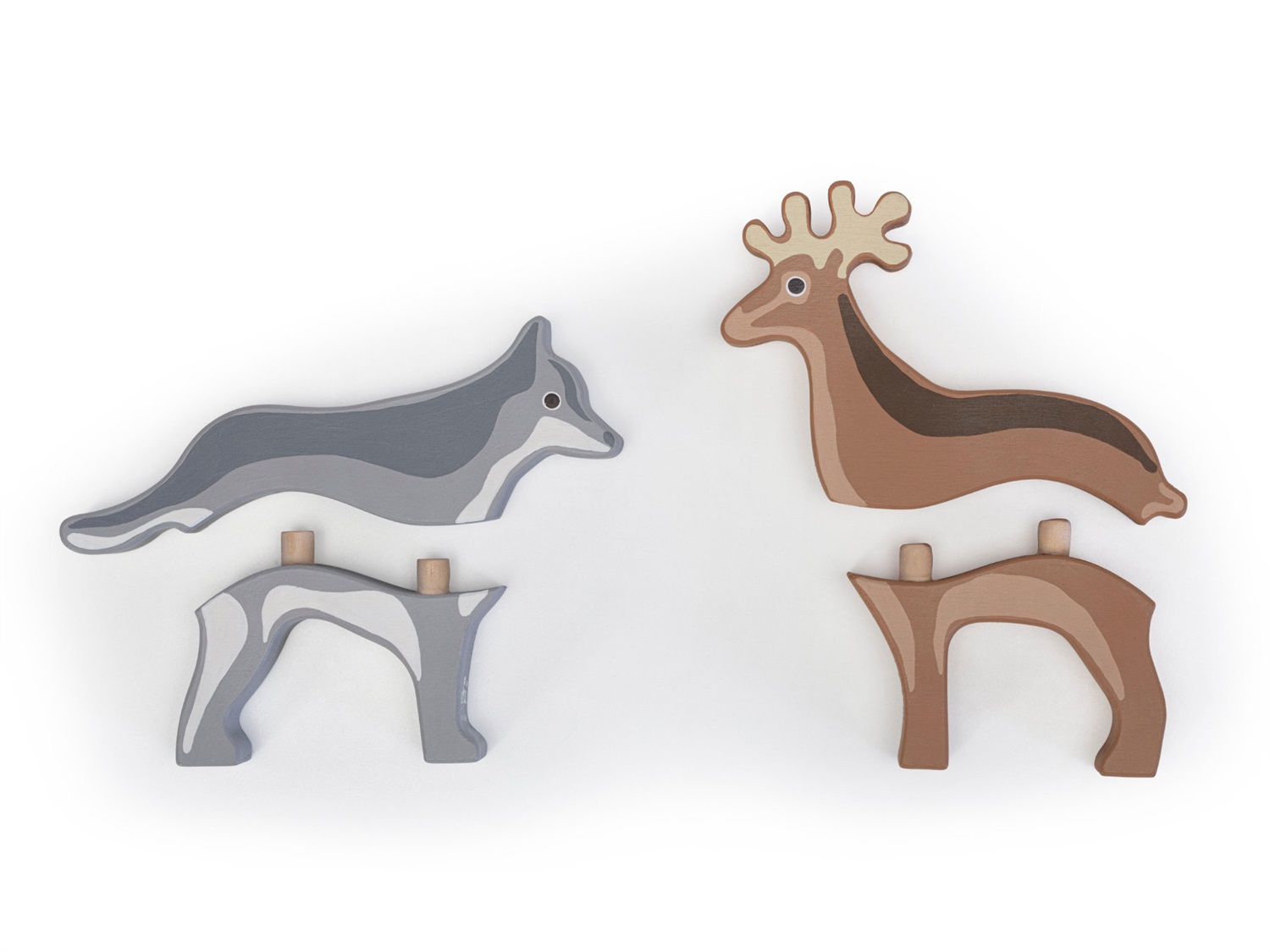 Sevi Mix o Match Animali Dolomiti Lupo-Cervo - Set da Gioco in Legno per Bambini da 3 Anni - Modello 87865 - Dimensioni 23x6x15,5 cm