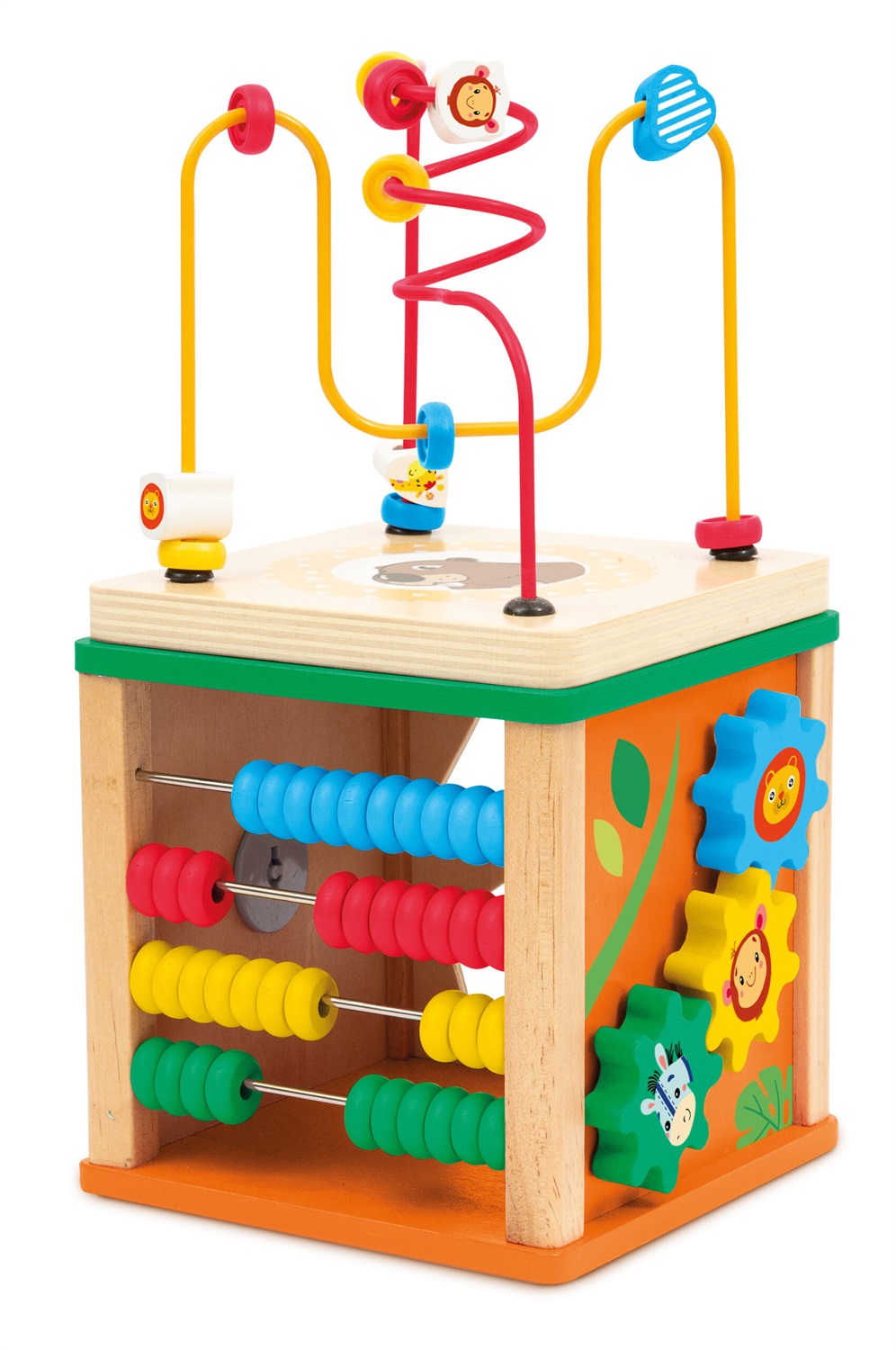 Trudi SEVI Cubo Multiattività in legno 14 pz - Giocattolo educativo per bambini, dimensioni 16x16x30 cm, con ingranaggi e incastri