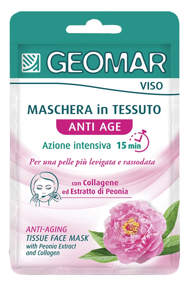 Geomar Maschera Viso in Tessuto Anti-Age 22ml con Collagene ed Estratto di Peonia - Azione Intensiva per Pelle Levigata e Rassodata