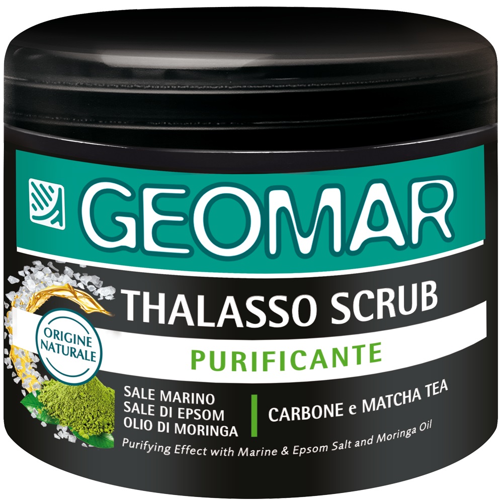 GEOMAR Thalasso Scrub Corpo Purificante 600g - Con Sale Marino, Sale di Epsom, Olio di Moringa, Estratti di Carbone e Matcha Tea, 95% di Origine Naturale, Made in Italy