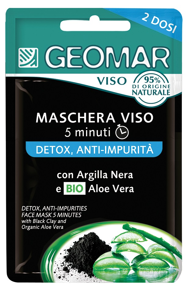 GEOMAR Maschera Viso Detox 15ml - Con Argilla Nera e Aloe Bio, Trattamento Anti-impurità in 5 Minuti