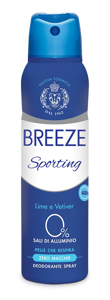 BREEZE Sporting Deodorante Spray Antimacchia 150 ml - 48 ore di freschezza, senza Sali di Alluminio