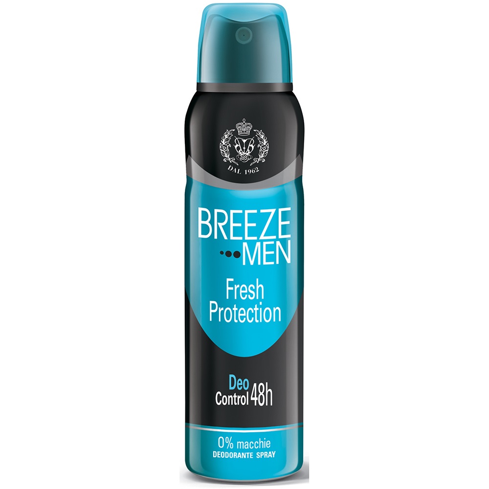 Breeze Men Fresh Protection Deodorante Spray 150ml - 0% Macchie, Senza Sali di Alluminio e Alcool, Protezione 48h