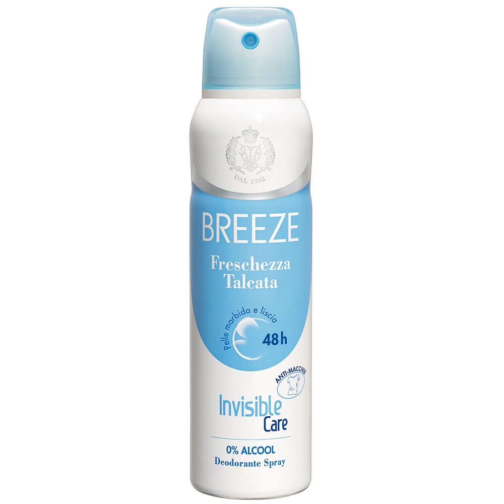 BREEZE Freschezza Talcata Deodorante Spray 150ml - 0% Alcool, Protezione Delicata per 48h, Anti-macchie