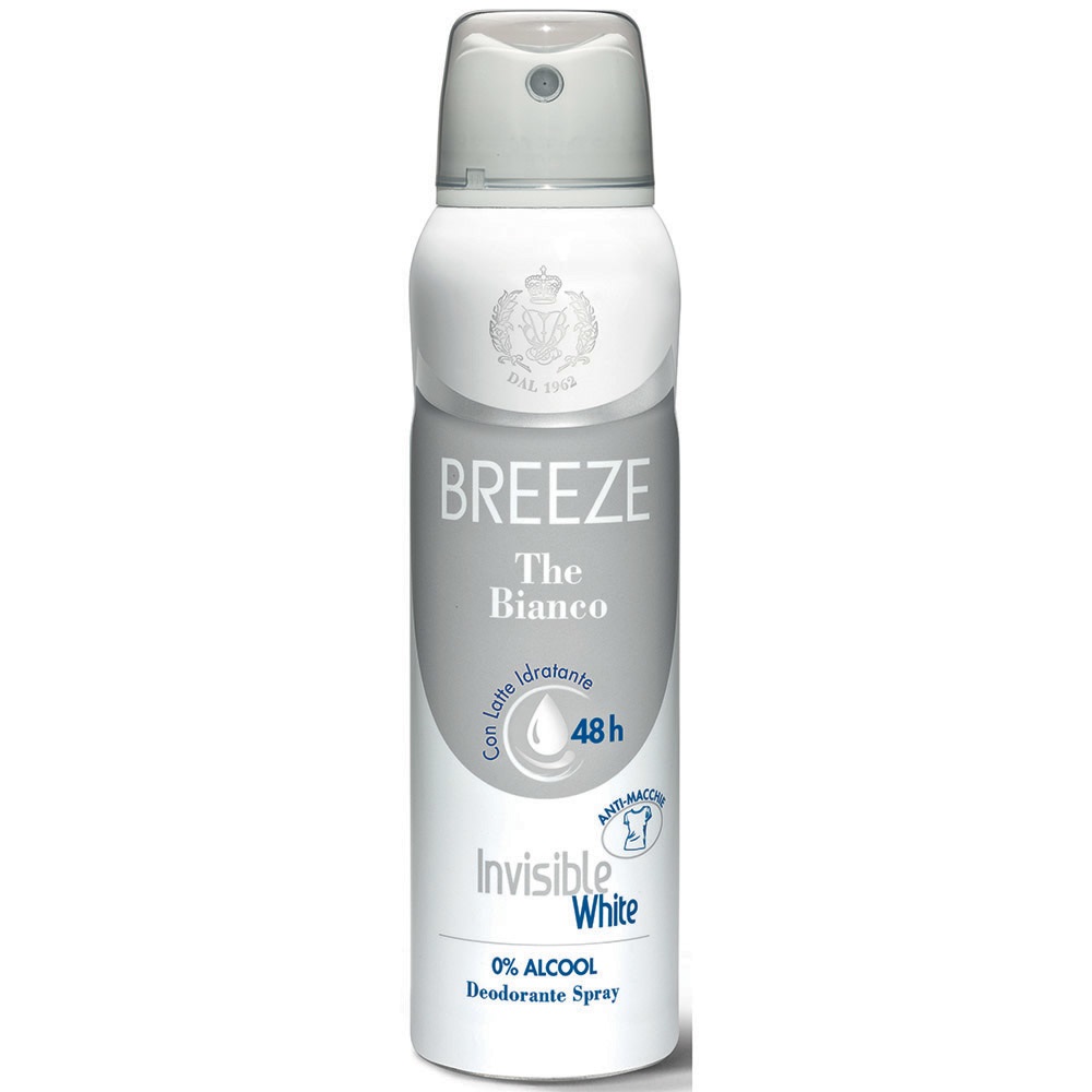 BREEZE The Bianco Dedorante Spray 0% Alcool 150ml - Efficace fino a 48 ore per pelli delicate