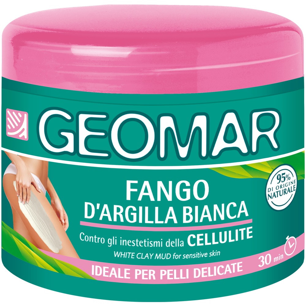 GEOMAR Fango d'Argilla Bianca 600g - Trattamento Anticellulite per Pelli Delicate, 95% di Origine Naturale