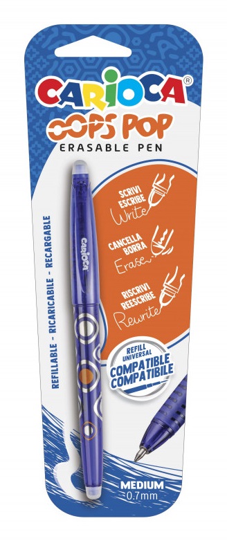 Carioca Oops Pop Penna Cancellabile Blu 0,7 mm con Inchiostro Termosensibile e Doppia Gomma