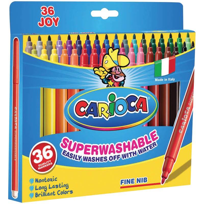 Carioca Joy Pennarelli Superlavabili Punta Fine Ø 2,8 mm - Confezione da 36 Colori Assortiti