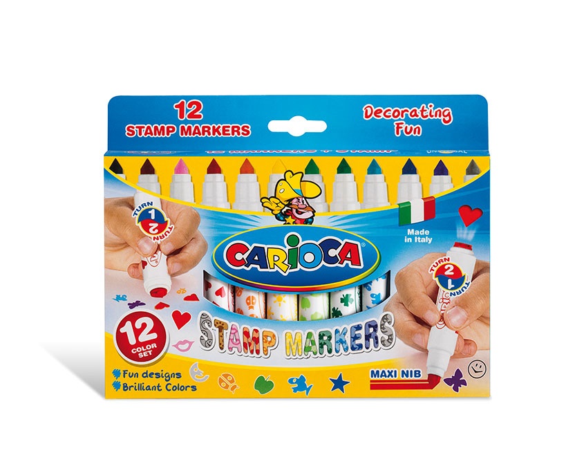 Carioca Stamperello Pennarello Doppia Punta Assortito 12 Colori con Inchiostro Lavabile e Atossico