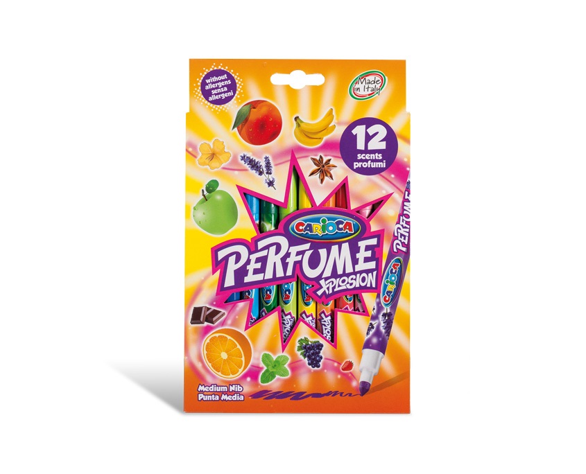 Carioca Pennarelli Perfume Xplosion - 12 pz, inchiostro profumato e lavabile, punta conica e doppia punta, colori assortiti
