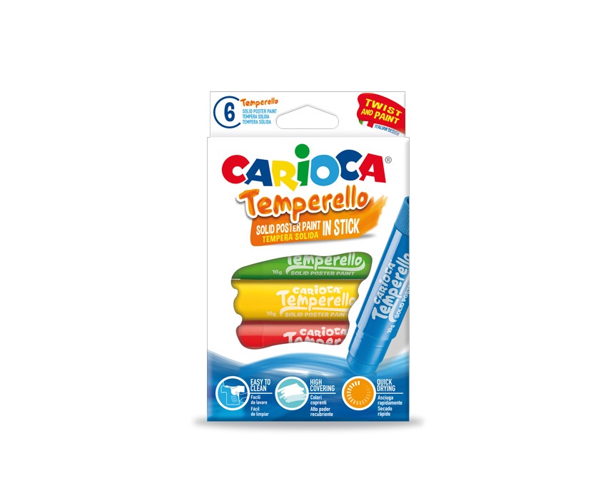 Carioca Temperello - Tempera Solida in Stick - Astuccio con 6 Colori Assortiti