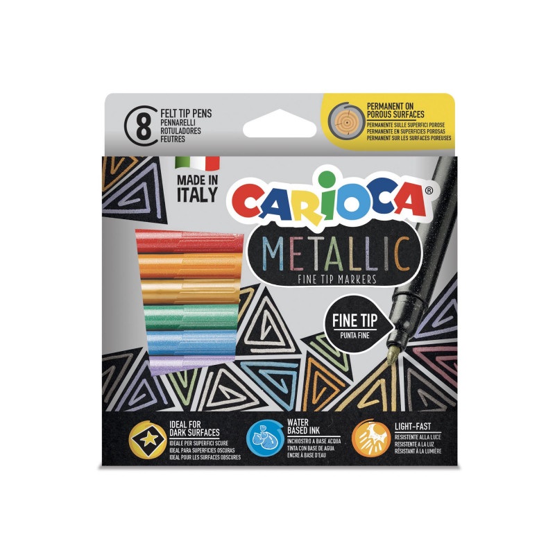 Carioca Pennarelli Metallic Punta Fine - Confezione da 8 Colori Assortiti