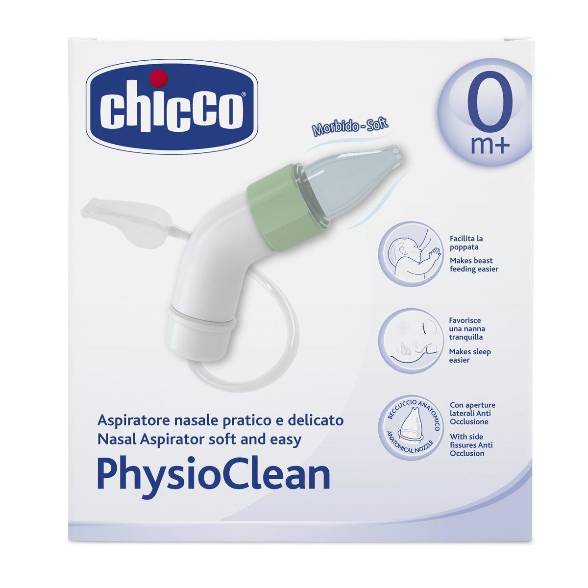 Chicco PhysioClean Aspiratore Nasale - Rapido e Delicato, con Aperture Anti Occlusione, per Neonati e Bambini, Include Beccucci Monouso