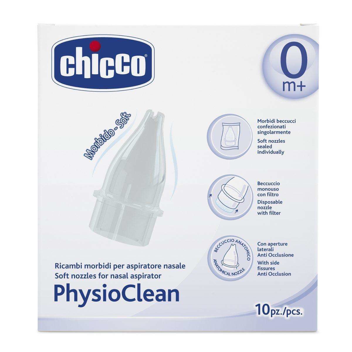 Chicco PhysioClean Aspiratore Nasale - Ricambi Morbidi Monouso con Filtro Assorbente, 10 Pezzi, 0M