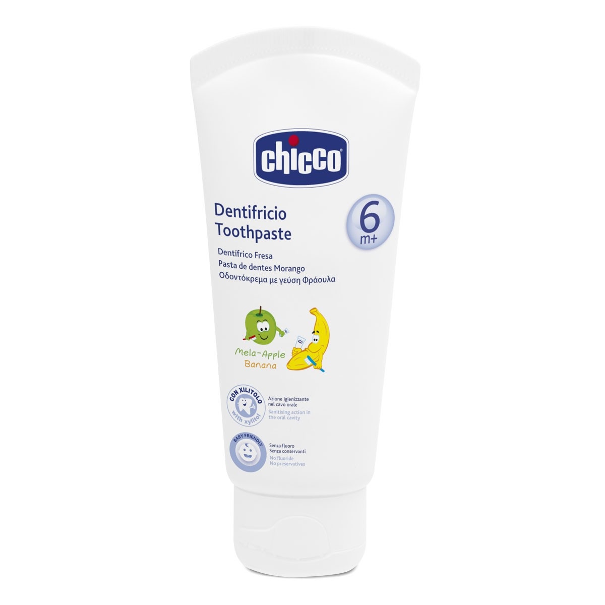 Chicco Dentifricio Mela-Banana 50 ml - Anticarie per Bambini 6 mesi con Xilitolo e Calcio