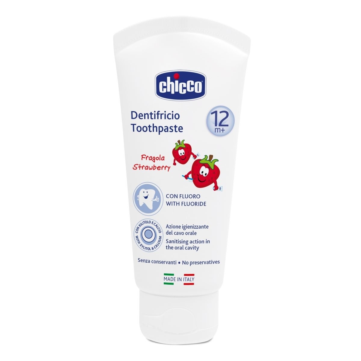 Chicco Dentifricio Fragola 50 ml 12m con Fluoro - Azione Igenizzante, Senza Conservanti