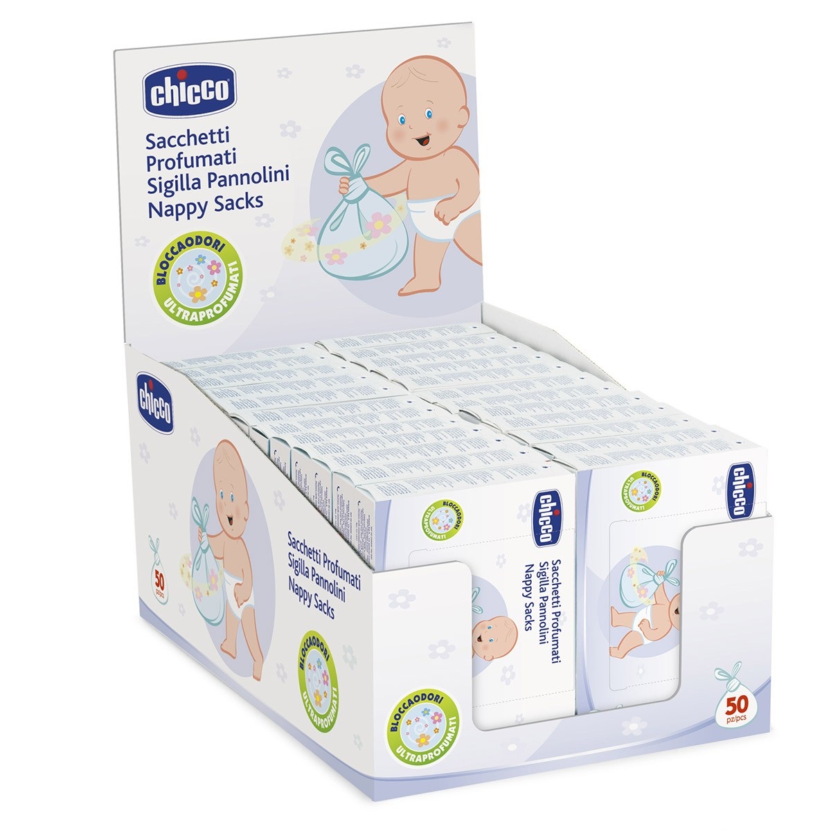 Chicco Sacchetti Profumati Sigilla Pannolini - 50 pezzi, Delicatamente profumati, Sigillabili ermeticamente