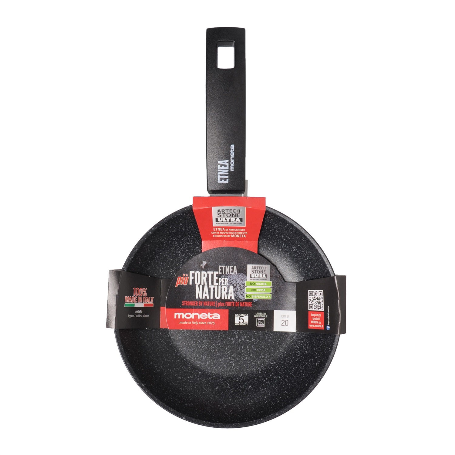 Moneta Padella Etnea 24 cm - Alluminio, Rivestimento Antiaderente Effetto Pietra, Made in Italy