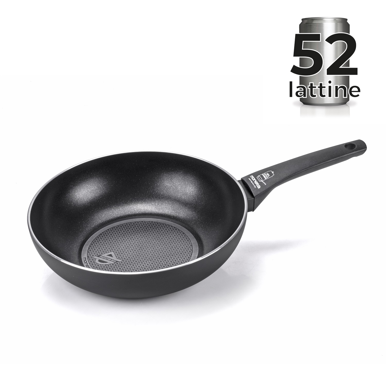 Moneta Recy Wok 28 cm - Ricicla 52 Lattine, Net Induction, Nero, Corpo in Alluminio 100% Riciclato, Capacità 4 Litri